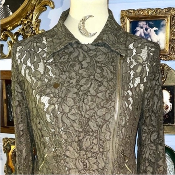 bebe Floral Lace Olive Green Shirt Jacket Shirt 10 - Picture 8 of 14